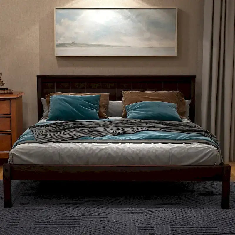 Platform Bed Frame with Headboard, Wood Slat Support, No Box Spring Needed
