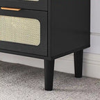 Grondin Mid-Century Modern Boho Style 3 Rattan Drawers Chest with MDF Frame and Solid Wood Legs, Chest of Drawers
