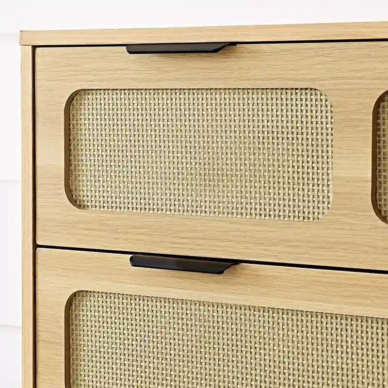 Grondin Mid-Century Modern Boho Style 3 Rattan Drawers Chest with MDF Frame and Solid Wood Legs, Chest of Drawers