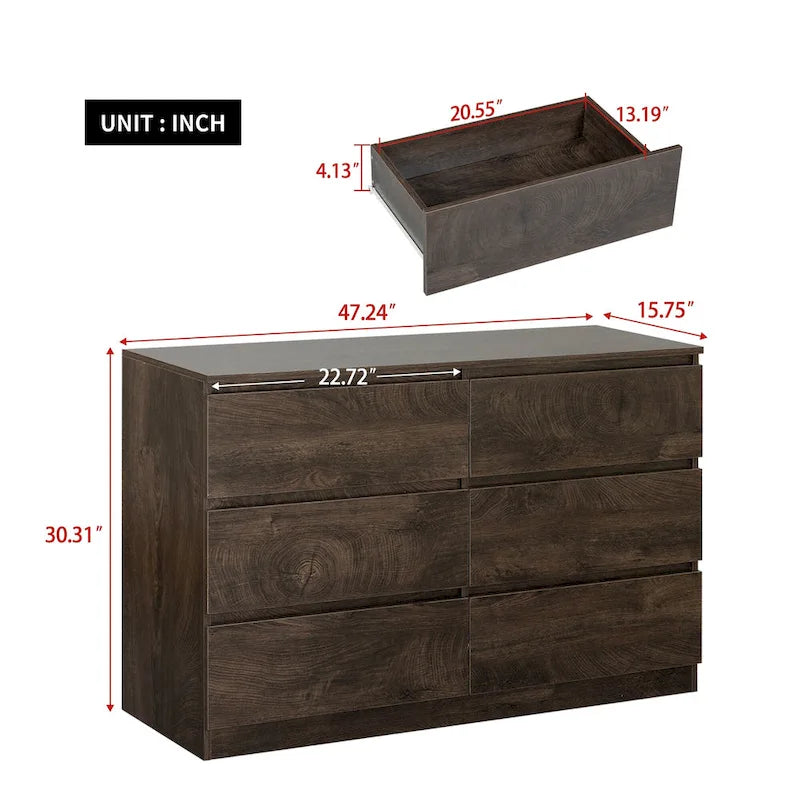 6-Drawer 47 in. W Dresser Chest of Drawers,Buffet Server Console Table Storge Cabinets,Accent Storage Cabinets No Handle