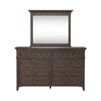 Paradise Valley Saddle Brown Upholstered Bed, Dresser and Mirror Set