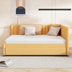Full Size Upholstered Daybed with Trundle Sofa Bed Frame No Box Spring Needed