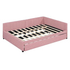 Full Size Upholstered Daybed with Trundle Sofa Bed Frame No Box Spring Needed