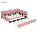 Full Size Upholstered Daybed with Trundle Sofa Bed Frame No Box Spring Needed
