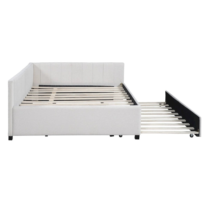 Full Size Upholstered Daybed with Trundle Sofa Bed Frame No Box Spring Needed