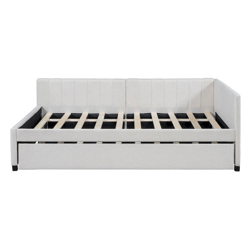 Full Size Upholstered Daybed with Trundle Sofa Bed Frame No Box Spring Needed