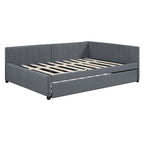 Full Size Upholstered Daybed with Trundle Sofa Bed Frame No Box Spring Needed