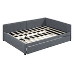 Full Size Upholstered Daybed with Trundle Sofa Bed Frame No Box Spring Needed