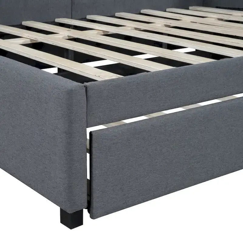 Full Size Upholstered Daybed with Trundle Sofa Bed Frame No Box Spring Needed