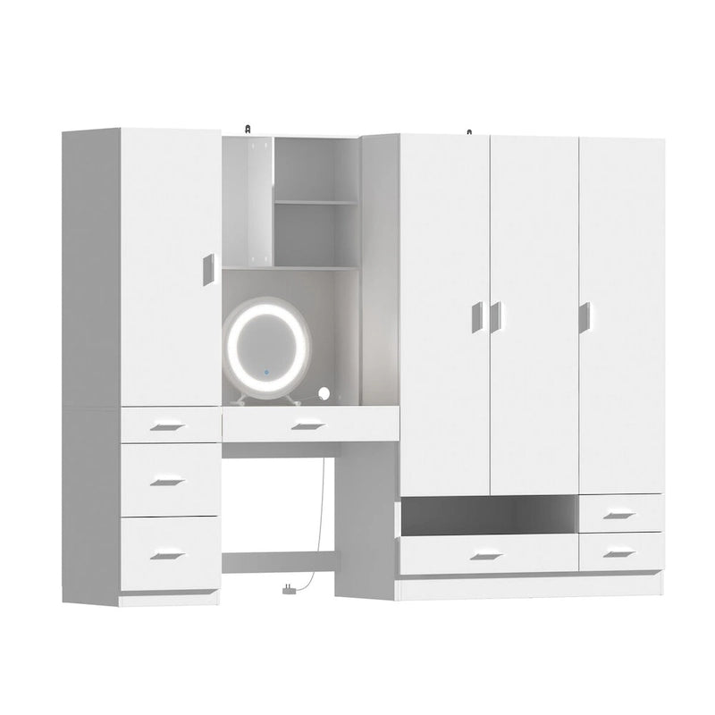 Workspace and Wardrobe Combo Storage Furniture Set with Deluxe Vanity