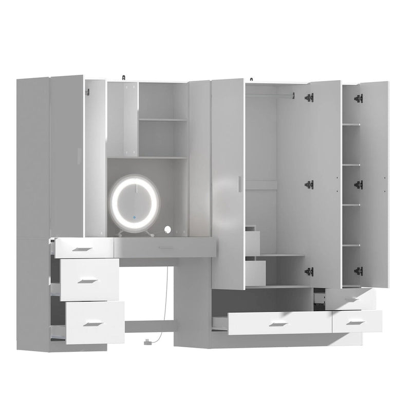 Workspace and Wardrobe Combo Storage Furniture Set with Deluxe Vanity