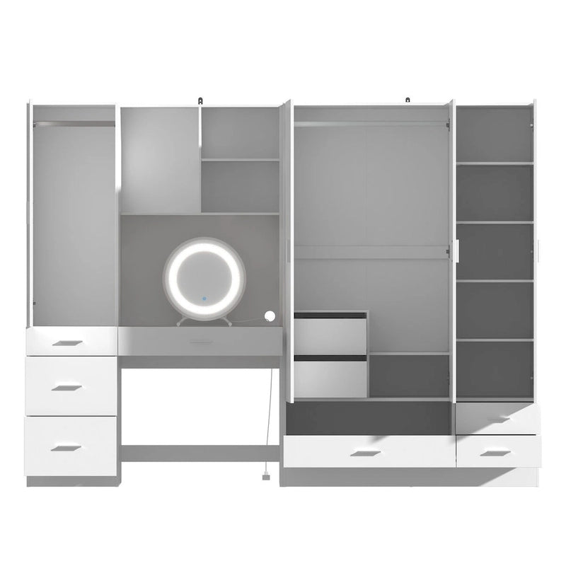 Workspace and Wardrobe Combo Storage Furniture Set with Deluxe Vanity