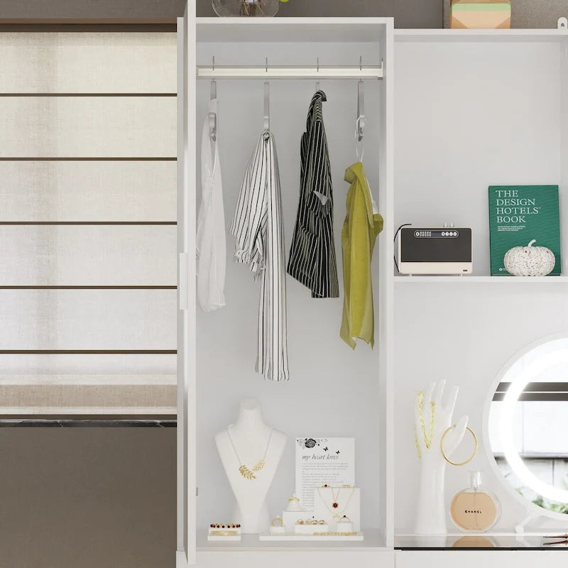 Workspace and Wardrobe Combo Storage Furniture Set with Deluxe Vanity