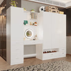 Workspace and Wardrobe Combo Storage Furniture Set with Deluxe Vanity