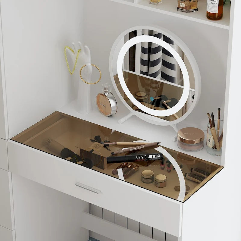 Workspace and Wardrobe Combo Storage Furniture Set with Deluxe Vanity