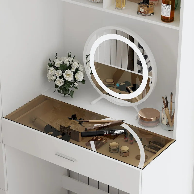 Workspace and Wardrobe Combo Storage Furniture Set with Deluxe Vanity