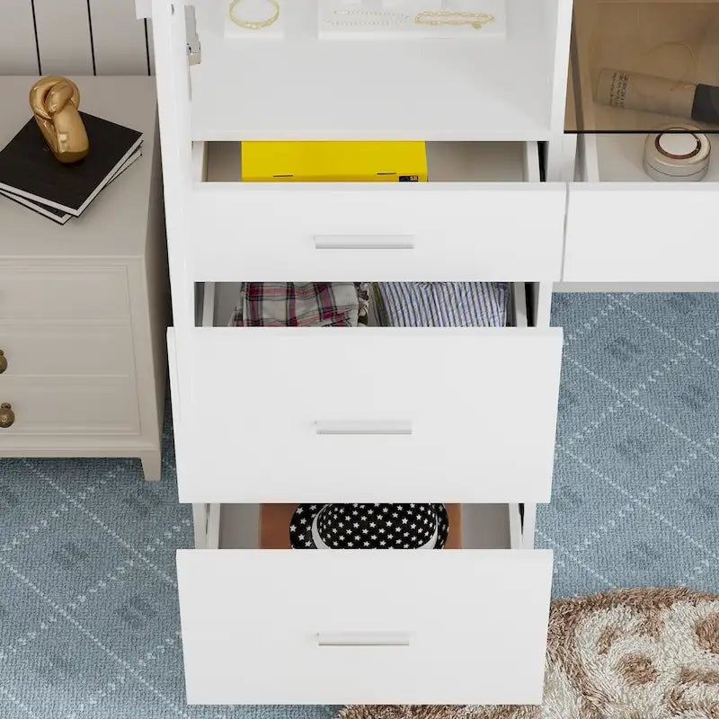 Workspace and Wardrobe Combo Storage Furniture Set with Deluxe Vanity