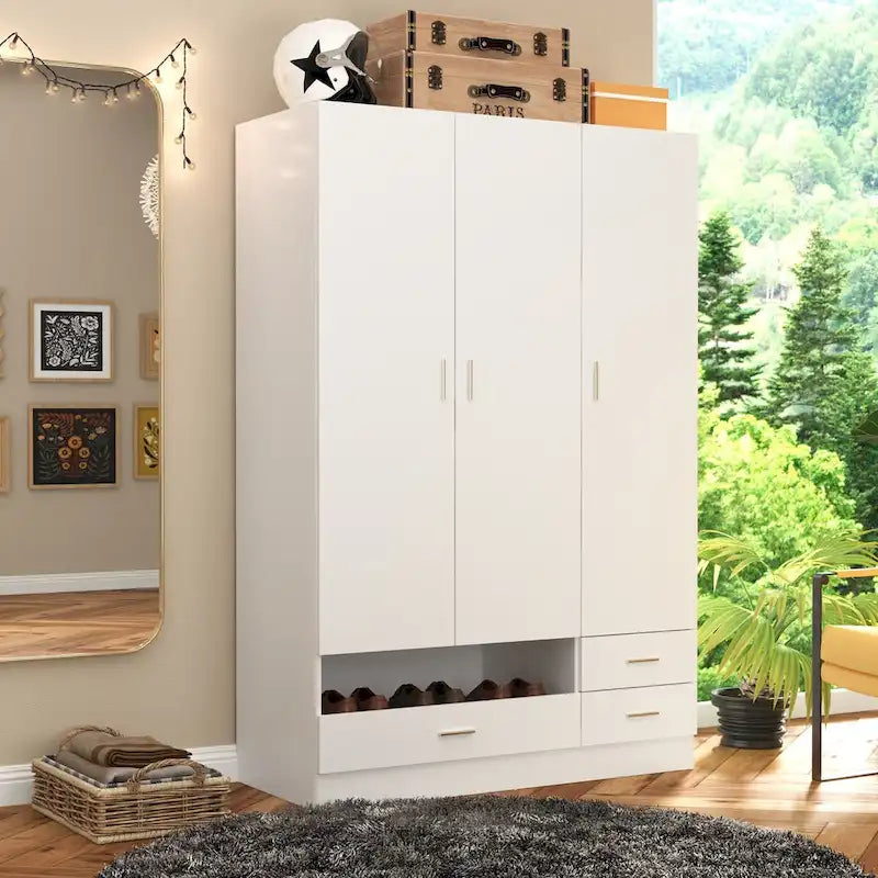 Workspace and Wardrobe Combo Storage Furniture Set with Deluxe Vanity