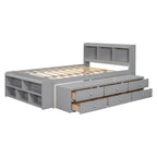 Full Bed with Bookcase Headboard, Under bed Storage Drawers and Bed End Storage Case
