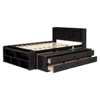 Full Bed with Bookcase Headboard, Under bed Storage Drawers and Bed End Storage Case
