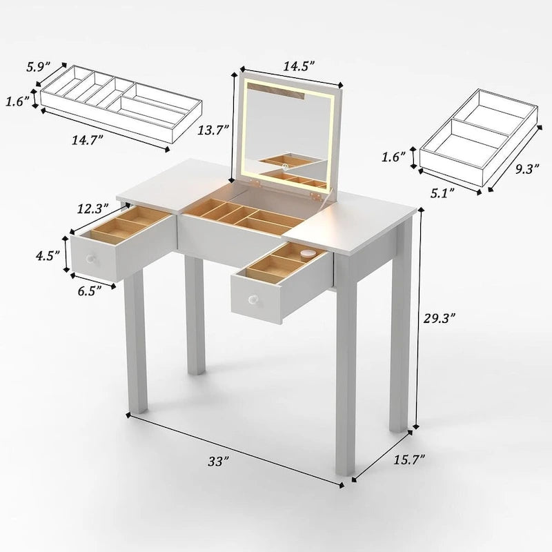 32.99 Makeup Storage Table Makeup With LED Light &Mirror