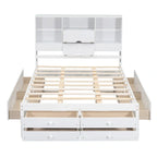 King Size Platform Bed with Storage Bookshelf and 8 Drawers