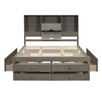 King Size Platform Bed with Storage Bookshelf and 8 Drawers