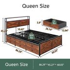 Bed Frame with Storage Headboard and 12 Drawers and LED Lights