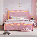 Full Size LED Upholstered Platform Bed with Adjustable Headboard