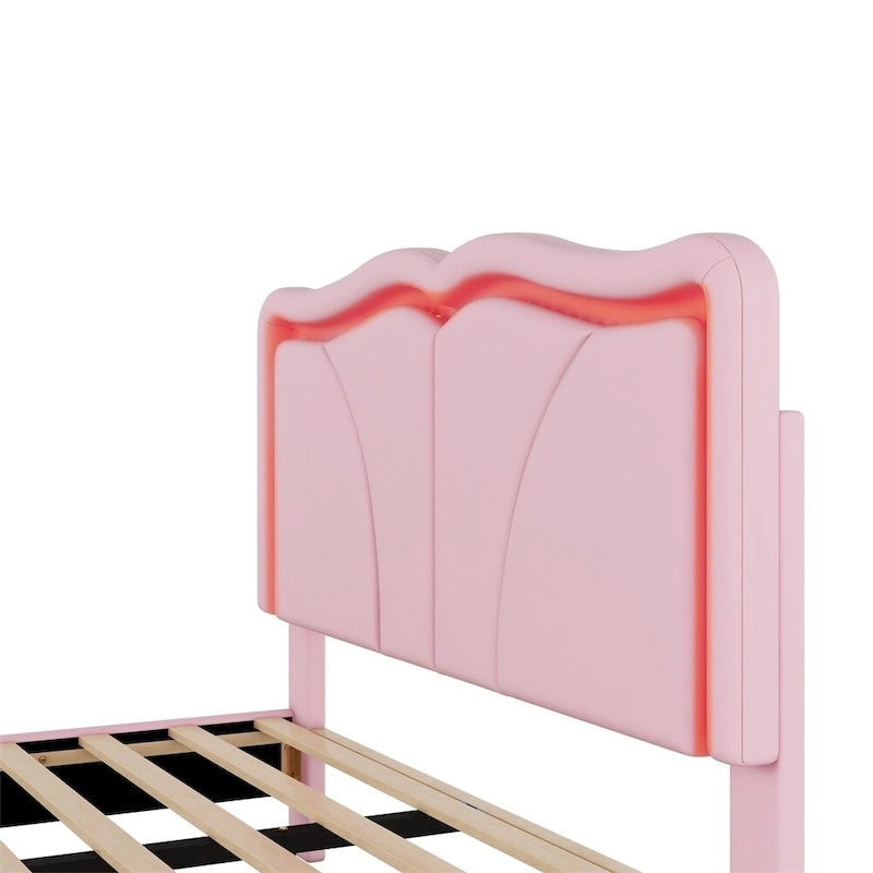 Full Size LED Upholstered Platform Bed with Adjustable Headboard