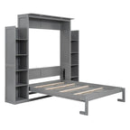 Full Size Murphy Wall Bed Frame with Shelves and LED Lights,for Girls Boys Teens,No Box Spring Needed