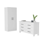 FM Furniture Canaan 2-Piece Bedroom Set with Armoire and 6-Drawer Dresser, White