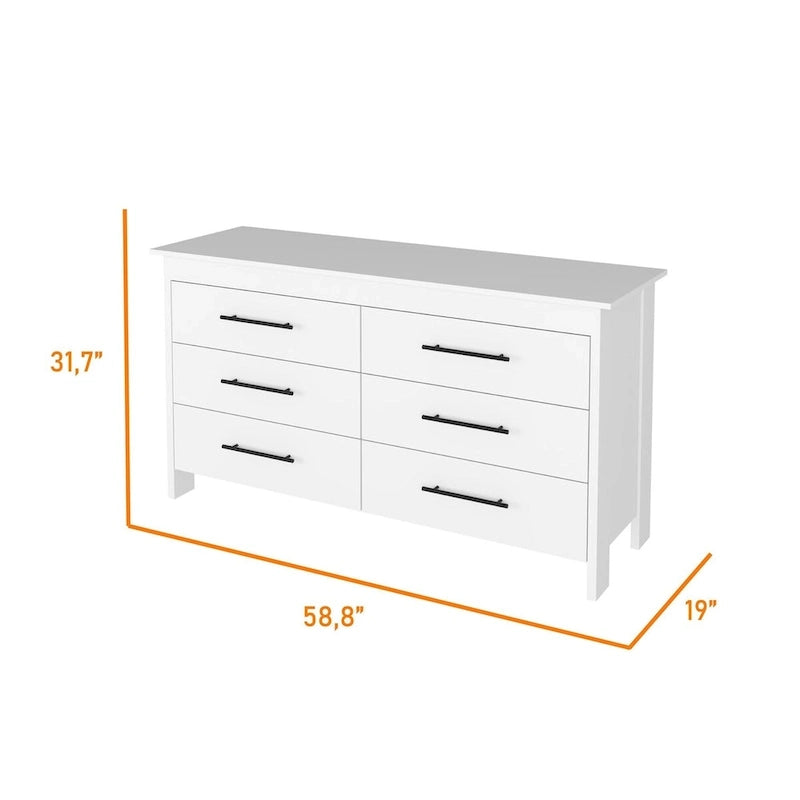 FM Furniture Canaan 2-Piece Bedroom Set with Armoire and 6-Drawer Dresser, White