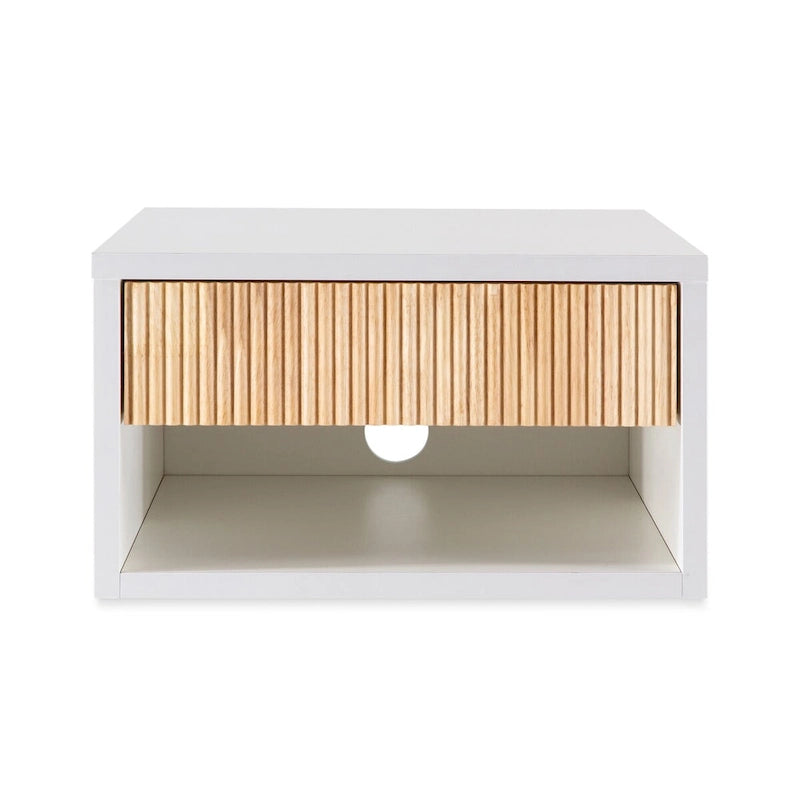Ettore 15.71 Classic Contemporary Floating Wall Mounted Nightstand with Soft-Close Tambour Drawer and Cable Hole, by JONATHAN Y