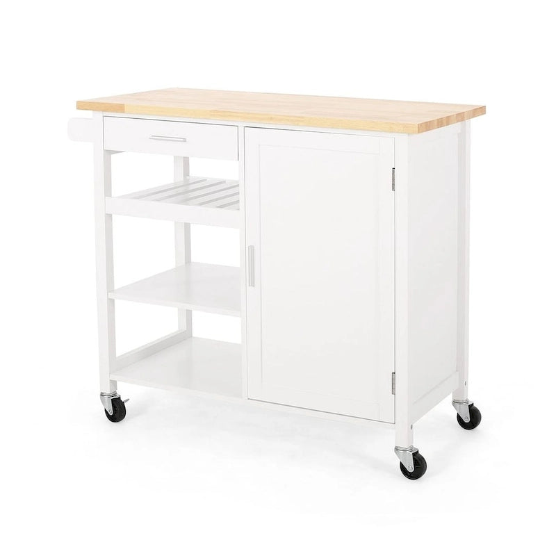 Modern Wooden Kitchen Cart with Wheels Drawer and Cabinet by Christopher Knight Home