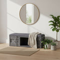 Industrial Style Metal and Fabric Bench with Open Storage, Gray