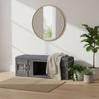 Industrial Style Metal and Fabric Bench with Open Storage, Gray