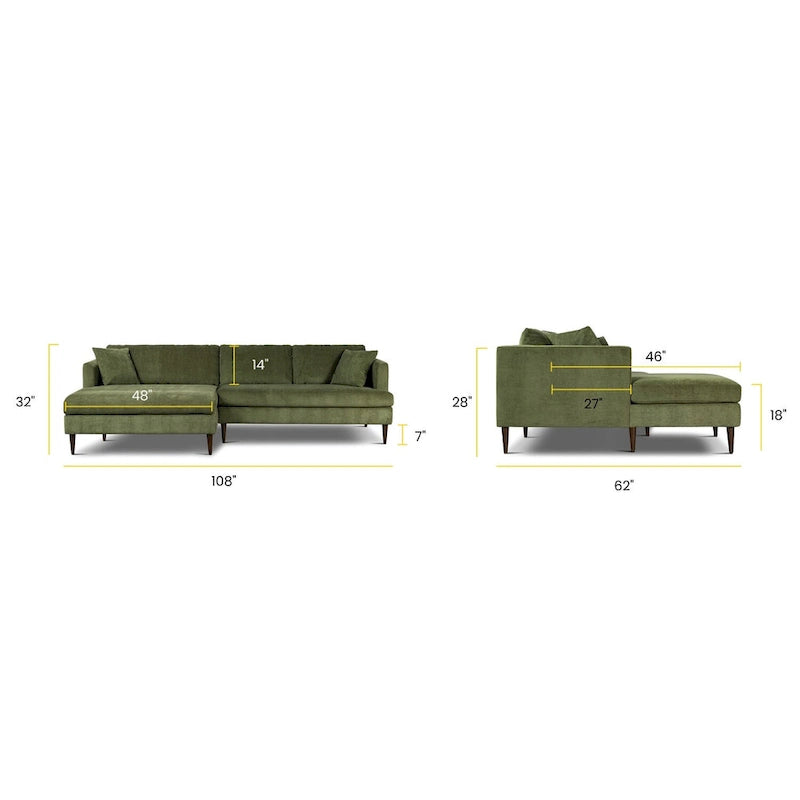 Poly & Bark Lucerne Sectional with Extra-Wide Chaise in Distressed Green Velvet