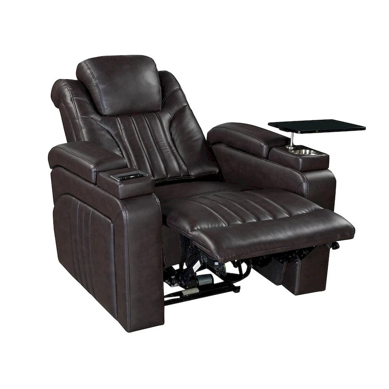 PU Leather Power Recliner Chair with Power Adjustable Headrest, USB Port, Storage Arms, Cup Holder Swivel Tray Table