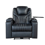 PU Leather Power Recliner Chair with Power Adjustable Headrest, USB Port, Storage Arms, Cup Holder Swivel Tray Table