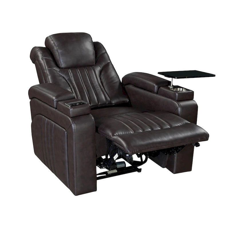 PU Leather Power Recliner Chair with Power Adjustable Headrest, USB Port, Storage Arms, Cup Holder Swivel Tray Table