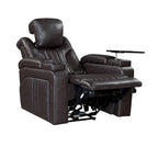 PU Leather Power Recliner Chair with Power Adjustable Headrest, USB Port, Storage Arms, Cup Holder Swivel Tray Table