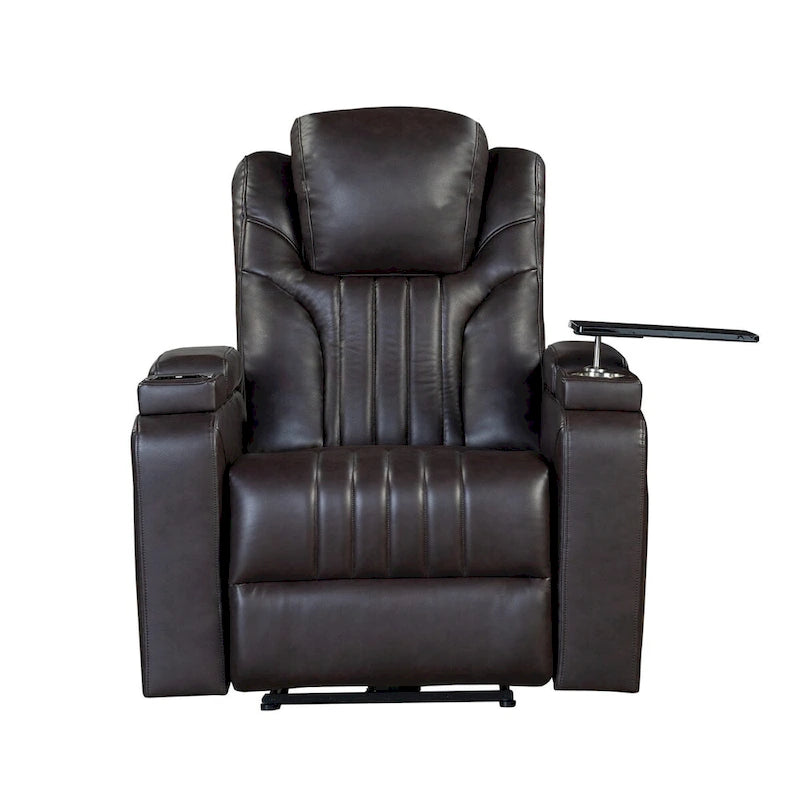 PU Leather Power Recliner Chair with Power Adjustable Headrest, USB Port, Storage Arms, Cup Holder Swivel Tray Table