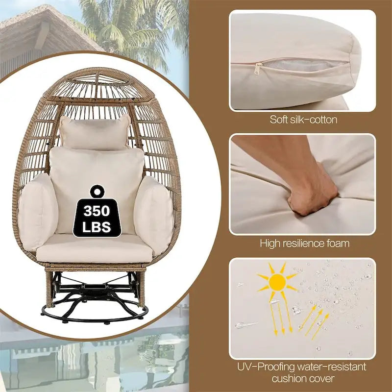 Rattan Egg Patio Swivel Chair with Cushions and Rocking Function