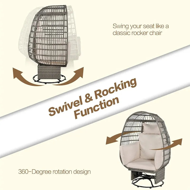 Rattan Egg Patio Swivel Chair with Cushions and Rocking Function