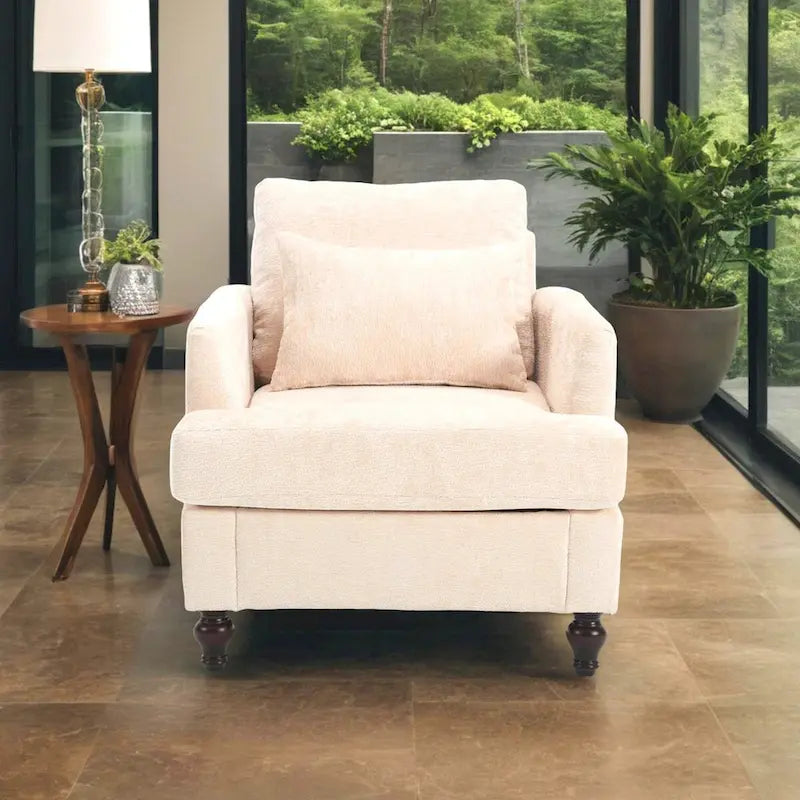 Chenille Single Sofa Chair, Upholstered Accent Chair with Soft Pillow, Mid Century Modern Reading Armchair