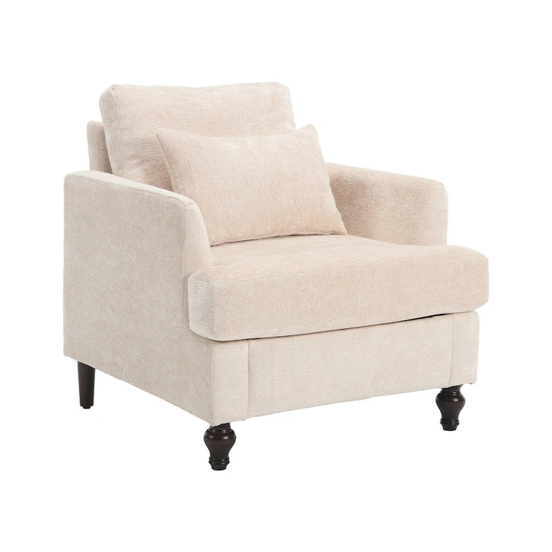 Chenille Single Sofa Chair, Upholstered Accent Chair with Soft Pillow, Mid Century Modern Reading Armchair