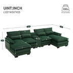 123*55U-shaped Sofa with Console, Cupholders and USB Ports, 6-seat Upholstered Symmetrical Sleeper Couch Set with Chaise