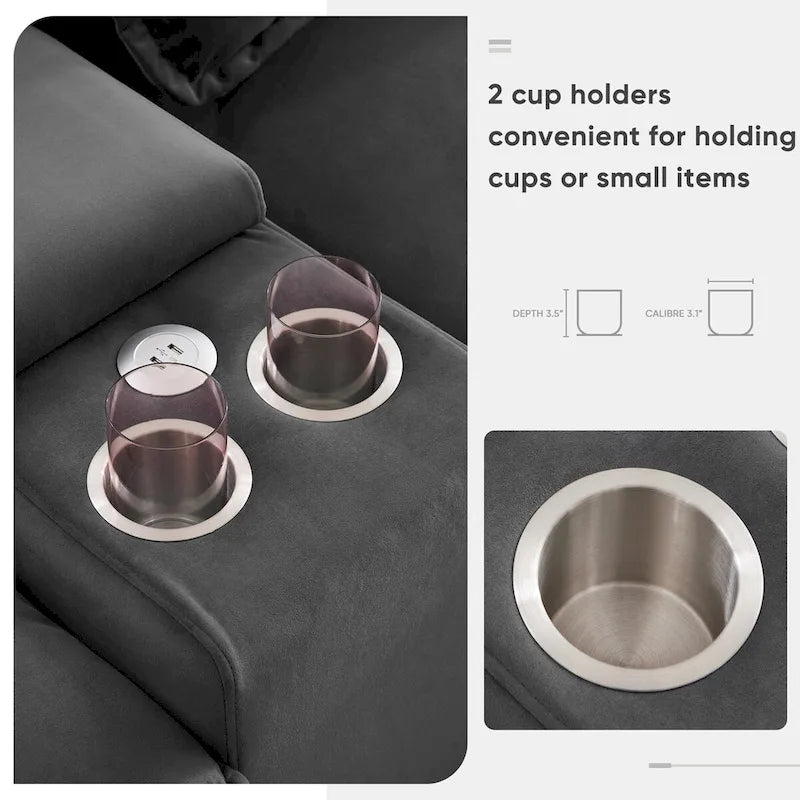 123*55U-shaped Sofa with Console, Cupholders and USB Ports, 6-seat Upholstered Symmetrical Sleeper Couch Set with Chaise