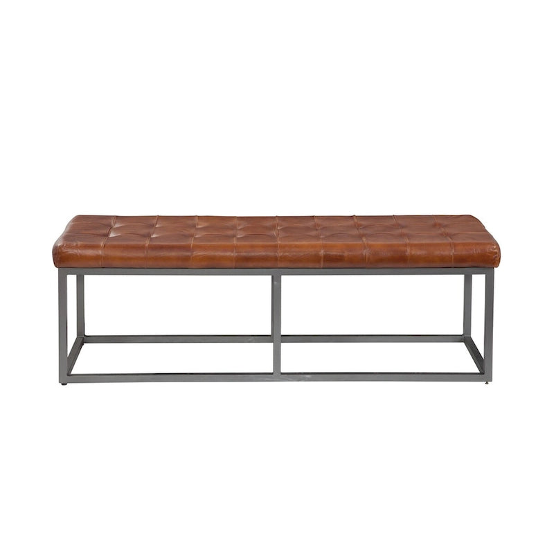 Quarterhorse Cinnamon Brown Genuine Leather and Metal Accent Bench